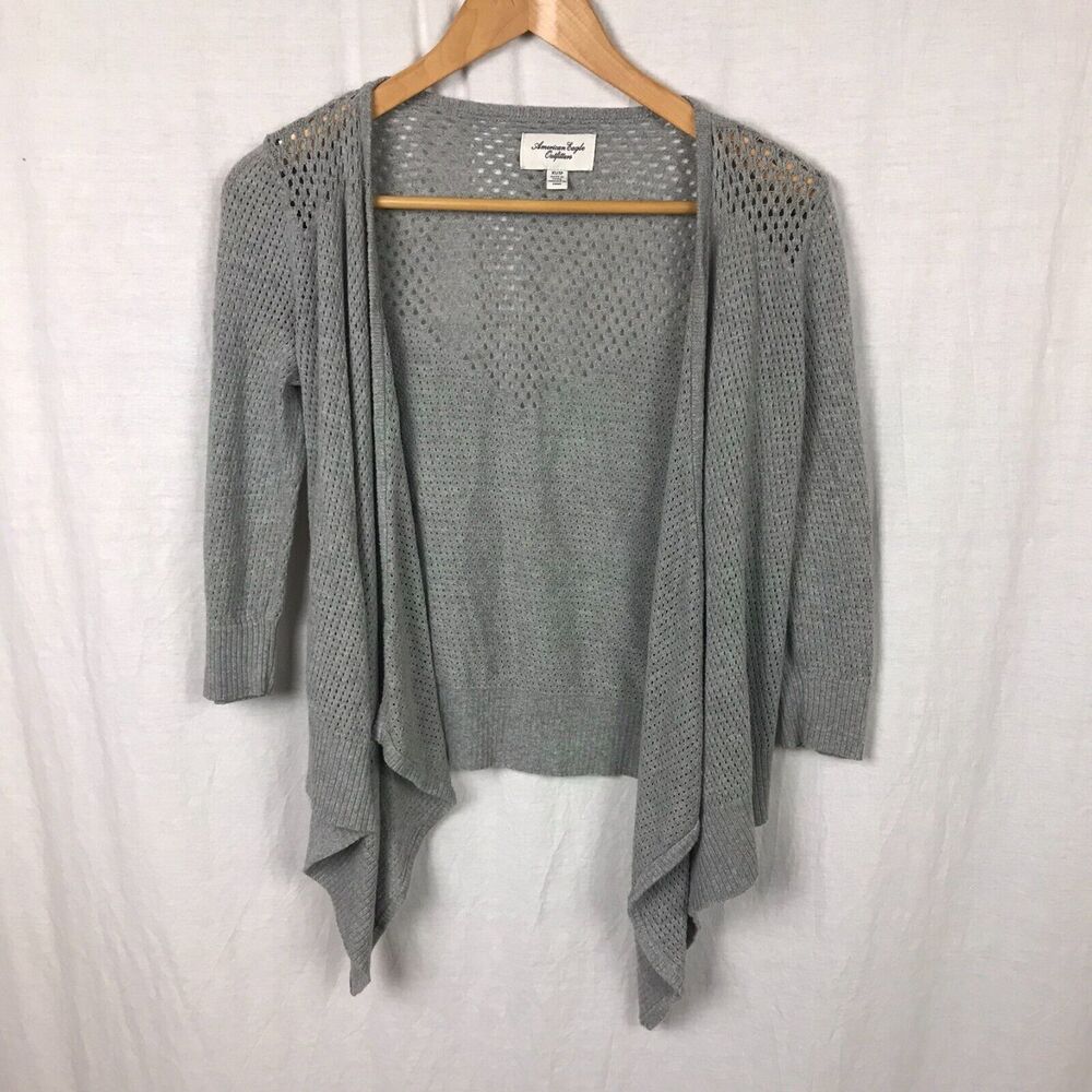 American Eagle Women's 3/4 Sleeve Open Front Cardigan Sweater Gray Size XS